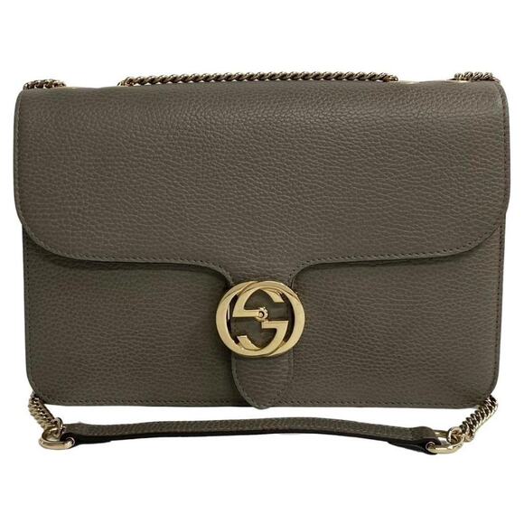 Gucci Medium Interlocking G Shoulder Bag in Grey Dollar Calfskin Leather NWOT - Picture 1 of 9